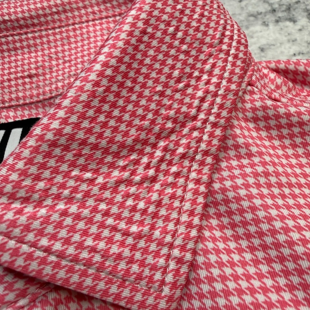 FootJoy Polo Shirt Mens Large Pink Houndstooth Geometric Golf Performance Travel - Picture 3 of 11